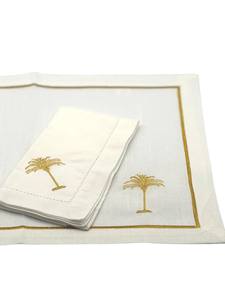 Ensemble de sets de table et serviettes personnalisés en gros, lavables en machine, brodés motif palmier doré, en polyester/lin avec ourlet festonné, pour la maison et les mariages bohèmes - Product Image 3