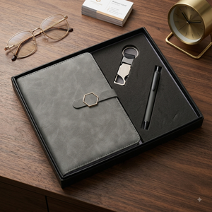 Agenda exécutif haut de gamme Aurelux RE044 en similicuir gris A5 multicolore avec porte-stylo et porte-clés, relié, 192 pages, logo personnalisé, pour entreprise - Product Image 5