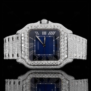 Montre de luxe haut de gamme en moissanite et diamant, boîtier en acier inoxydable, cadran bleu romain de qualité supérieure, bicolore - Product Image 4