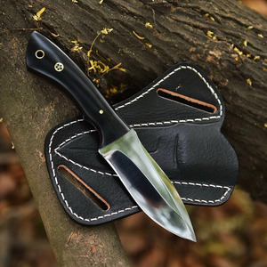 Couteau de chasse et de camping en plein air EDC à lame fixe en acier inoxydable fait main avec manche en corne noire et étui en cuir - Product Image 6