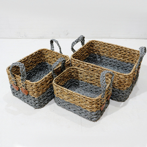 Artex Dong Thap Seagrass Storage Basket Organizer <b>Box</b> with Handles Two Tone Set - Product Image 5