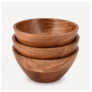 Meilleures ventes - Ensemble de bols en bois d'acacia écologiques tendance, faits à la main, grands bols en bois pour servir des salades, des fruits et des collations, en solde - Product Image 1