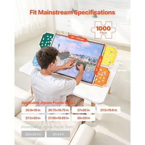 Tablero de Rompecabezas Giratorio Portátil de 1000 Piezas con 4 Cajones de Fieltro de Colores, Cubierta de 29x21, Mesa de Madera Ajustable, Accesorios para Rompecabezas - Product Image 2