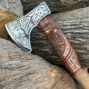 Hacha Vikinga Nórdica Hecha a Mano de Grado Industrial con Mango de Madera y Cabeza de Acero al Carbono, Herramienta de Alta Calidad para Acampar y Cortar Madera - Product Image 6