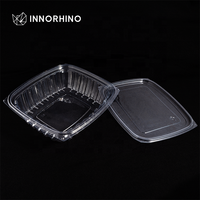 INNORHINO Contenants alimentaires rectangulaires transparents en plastique biodégradable et compostable pour plats à emporter avec couvercles (personnalisables)