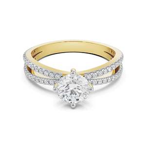 Anillo de Moissanita Redonda Brillante con Piedras Laterales de Doble Hilera, Brillante, Chapado en Oro de Dos Tonos, Anillo de Compromiso, Boda, Fiesta, de Lujo - Product Image 5