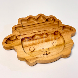 OEM Natural Eco Friendly Wooly Dolly Teak Wood <b>Kids</b> Plate Sustainable Food Safe No Paint and Varnish Halal Customized Children - Product Image 3