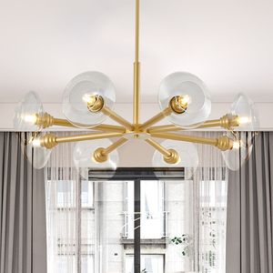 Lustre Sputnik moderne doré à 8 lumières avec abat-jour en verre transparent, style mi-siècle, luminaire suspendu pour salle à manger et salon - Product Image 4