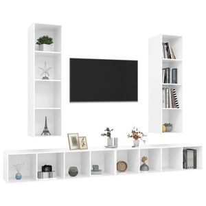 4 pezzi armadi TV a parete in legno bianco lucido per soggiorno - Product Image 3