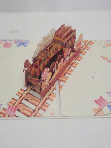 Tarjeta de Cumpleaños Pop-Up con Escena de Tren de Dulces en 3D, Impresión Digital, Papel con Laminado Brillante, Forma Irregular, Tarjeta de Regalo - Product Image 2