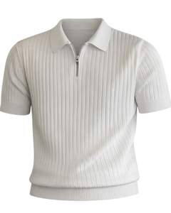 Polo de Manga Corta con Cierre de Cremallera de Cuarto, Blanco, con Cuello en Contraste, Tejido de Punto, Personalizado para Hombre, Fabricante Personalizado, Ropa Casual de Verano - Product Image 1