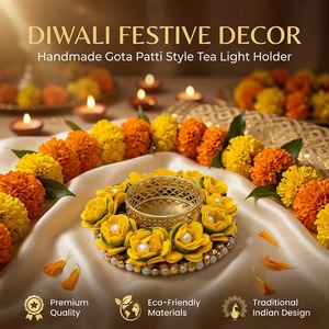 Portavelas Decorativo Indio Hecho a Mano para Fiestas, con Flores Artificiales, Multicolor, Adornado con Perlas, de Metal, para Decoración de Diwali - Product Image 2