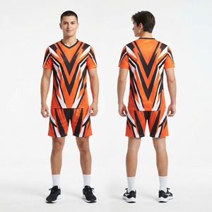 Kit MMA pour hommes, orange, noir et blanc, sublimation, haut à manches courtes et short, évacuation de l'humidité, coupe athlétique - Product Image 1