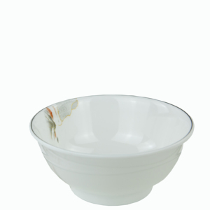Tazón Redondo de Melamina de Lujo para Sopa con Línea Negra y Diseño Escénico Asiático, Vajilla Blanca Apta para Microondas y Lavavajillas - Product Image 1