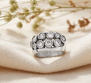 Art Palace Sterling Silver Cluster <b>Ring</b> With Round <b>Crystal</b> Rhinestones Bezel Setting Vintage Style Unisex Jewelry - Product Image 1