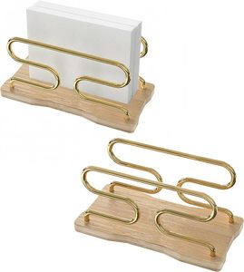 Porte-serviettes avec base en bois, support vertical en fil métallique décoratif, distributeur de papier essuie-tout, organiseur de serviettes de cocktail pour table - Product Image 4
