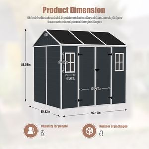 Casetta da Giardino in Resina 8x7ft con Due Finestre e Doppia Porta, Pavimento in Plastica per Giardino, Patio e Cortile - Product Image 6