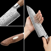 Couteau de chef Damas personnalisé, couteau de cuisine artisanal haut de gamme, acier à haute teneur en carbone, ustensiles de cuisine, fabricant OEM, manche en bois d'olivier