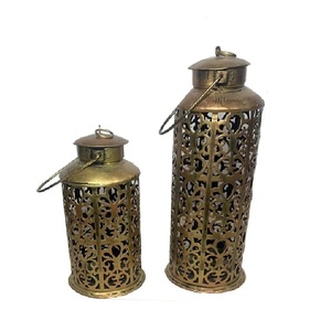 Traditional <b>Brass</b> Rectangular <b>Lantern</b> Set With Intricate Cutout Design For Home Decoration Durable Metal Craft - Product Image 2