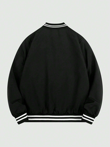 Men's Custom Logo High Street Vintage Canvas Winter Varsity Jacket-High Quality Stand Collar Breathable Quick Dry 100% <b>Wool</b> - Product Image 6
