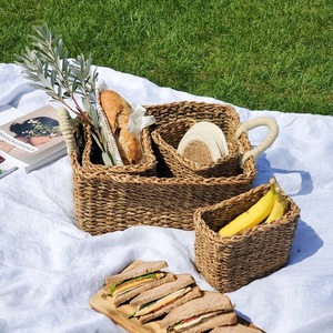 Set of 4 nesting seagrass <b>baskets</b> fits neatly together Handmade <b>Storage</b> <b>Basket</b> Wholesale eco-friendly Made in Vietnam - Product Image 4
