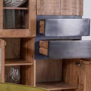 Vandana Autumn Texture acacia wood <b>sideboard</b> with glass doors and black drawers Bennett - Product Image 4