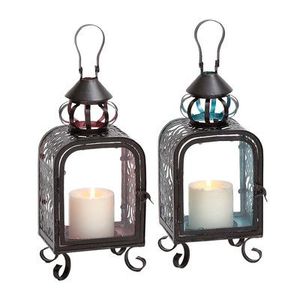 <b>Black</b> Iron <b>Lanterns</b> with Panels for Home Decoration - Product Image 6