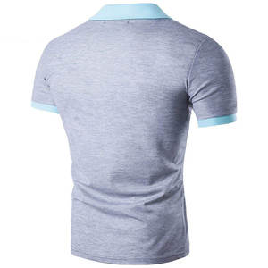 เสื้อโปโลแขนสั้นสีเบจสำหรับผู้ชายพร้อมปกและปลายแขนลายสีน้ำตาลผ้าฝ้ายอ็อกซ์ฟอร์ดระบายอากาศได้ดี - Product Image 5