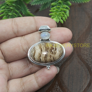 Colgante de Plata de Ley 925 con Jaspe y Piedra Lunar Arcoíris de Fuego Azul, Hecho a Mano, Gema Natural, Joyería Boho, Regalo - Product Image 4
