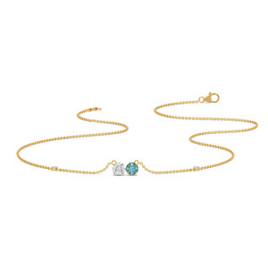 Collar con Medallón Doble de Piedra Azul y Diamantes con Diseño Floral en Contraste - Product Image 2