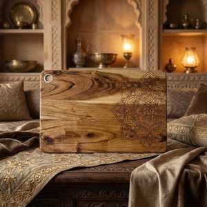 Planche à découper en bois Mandala faite à la main |   Planche à découper en bois d'acacia massif |   Décoration de cuisine rustique - Product Image 6