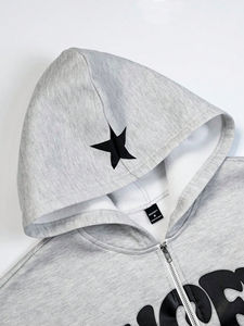 NEW Men's Letter Print <b>Hooded</b> <b>Zip</b> Sweatshirt And Drawstring Sweatpants Set - Product Image 5