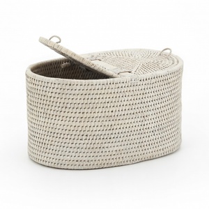 Rattan paper tissue holders for bathrooms <b>cheap</b> price hand woven toilet roll holder lidded <b>basket</b> - Product Image 1