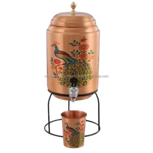 ถังเก็บน้ำทองแดงบริสุทธิ์ลายนกยูงพร้อมขาตั้งแก้วและโลหะ - Product Image 1