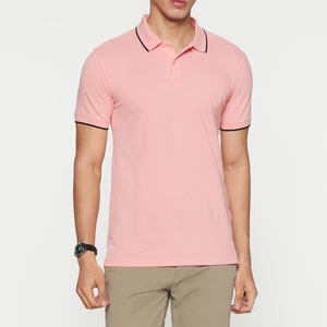 Polo de Manga Corta Rosa para Hombre, Diseño de Punto Informal de Color Sólido - Product Image 3