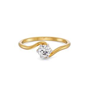 Bague solitaire ronde en moissanite, argent 925, design de bande ouverte incurvée, plaqué or, bijoux classiques pour femme, fiançailles, demande en mariage, mariage - Product Image 1