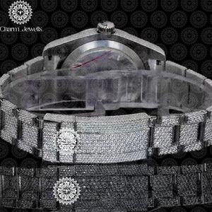 Reloj de Lujo para Hombre Charm Jewells, Caja de Acero Inoxidable de 40 mm, Movimiento Mecánico, Detalles de Diamantes, Correa de Cuero, Resistente al Agua 10 Bar - Product Image 4