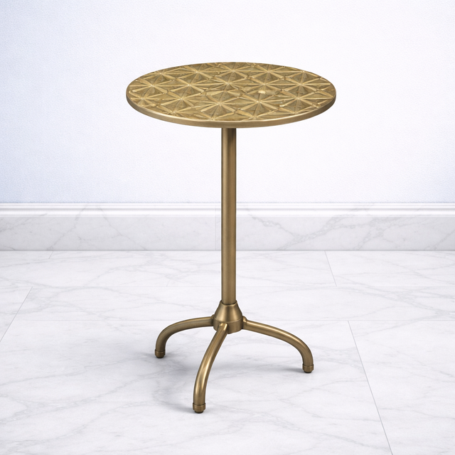 Designer Geometric Pattern Side Table Round Top Artistic Surface Tripod Base Stable Support Compact Accent for Modern Interiors