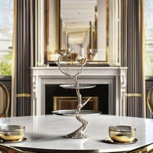 Support à gâteau de luxe à 2 niveaux en bois brun, fabriqué à la main, écologique, réutilisable, avec poignée, plateau de service décoratif pour cupcakes, dernier design - Product Image 1