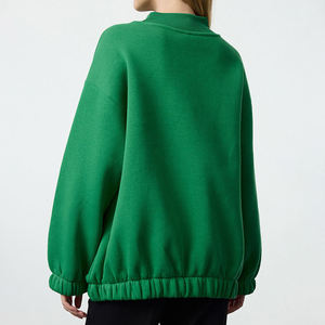 Sudadera de punto verde extragrande para mujer, 100% algodón, hombros caídos, cuello alto, manga larga, para otoño, corte regular - Product Image 2