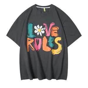 Oversized <b>Black</b> <b>T</b>-<b>Shirt</b> With Love Rules Print Short Sleeve O-Neck Casual Men's Jersey Knitted Cotton <b>T</b>-<b>Shirt</b> - Product Image 1