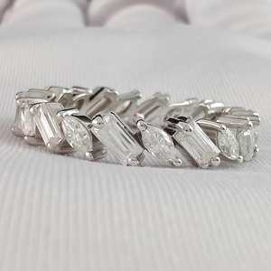 Anillo de eternidad completo con corte baguette y marquise de moissanita para mujer, plata 925 original, regalo de promesa nupcial para ella - Product Image 6