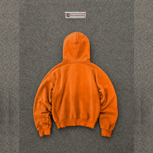 Sweat-shirt à capuche zippé surdimensionné orange pour homme, coupe classique, style décontracté, couleur unie, tissu tricoté, motif graphique, effet délavé - Product Image 6