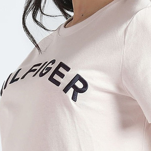 T-shirt court blanc pour femme, col rond, manches courtes, décontracté, avec logo imprimé, en coton tricoté, pour le printemps et l'été - Product Image 3