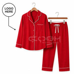 Ensemble de pyjama en coton rouge pour femmes avec logo personnalisé de la sororité Delta Sigma de Cosh International, manches longues, boutons sur le devant, couleur unie, vêtements de nuit - Product Image 1
