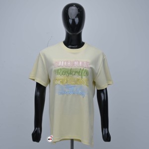 Camisetas de Manga Corta para Hombre, Color Amarillo Pálido, Cuello Redondo, Diseño con Letras Bordadas y Estampado Brillante, Corte Regular Informal, Camisetas de Algodón Jersey - Product Image 1
