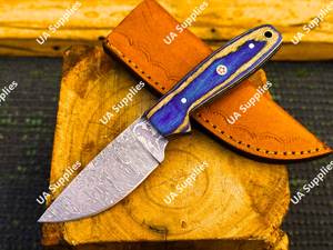 Cuchillo de Supervivencia y Defensa Personal Personalizable OEM Hecho a Mano con Hoja Fija de Damasco, Mango de Madera Pakka y Funda de Cuero - Product Image 4