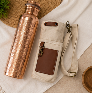 Heritage Shiny Copper <b>Bottle</b> With Canvas Travel Carrier Eco-friendly Portable Multi-Use Home Use with Coaster Lids - Product Image 4