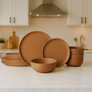 12-Piece Non-Toxic Stoneware <b>Dinnerware</b> <b>Set</b> Microwave & Dishwasher Safe Stackable Bowls and Plates - Product Image 2