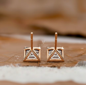Pendientes de oro de 14K/18K con diamantes de laboratorio talla princesa de 1.00-3.00 TW, certificados por IGI, CVD HPHT, con engaste de bisel, pendientes de lujo para mujer. - Product Image 5